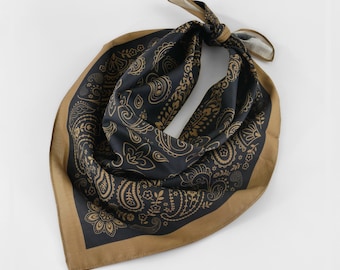 Brown Black Paisley Floral Bandana Originally Designed Earthy Tone Head Wrap 100% Cotton Flower Neckerchief Floral Square Scarf Gift