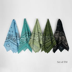Neutral Earthtone 100% Cotton Bandanas Botanical Head Wraps Scarf Unisex Floral Handmade Grey Black Blue Paisley Gift for Dogs and Cats