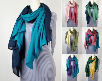 100% Cotton Voile Semi-Transparent Plain Scarf Lightweight Solid Red Green Blue Yellow Orange Pink Scarves