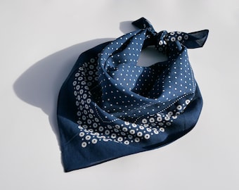 Navy Blue Paisley Bandana Elegant Floral 100% Cotton Head Scarf Flower Hair Wrap Botanical Dog Cat Bandana Gifts