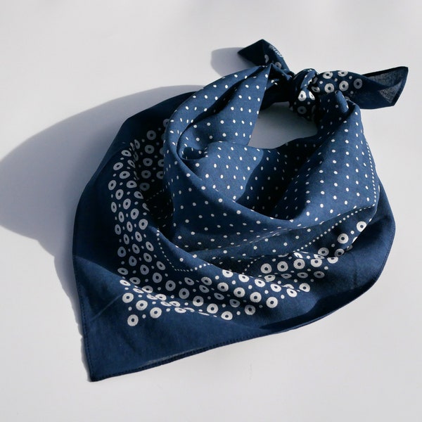 Navy Blue Paisley Bandana Elegant Floral 100% Cotton Head Scarf Botanical Flower Hair Wrap Denim Dog Cat Bandana Gifts
