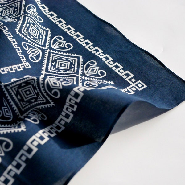 Elegant Paisley Bandana Navy Blue Floral 100% Cotton Head Scarf Flower Hair Wrap Botanical Dog Cat Bandana Gifts