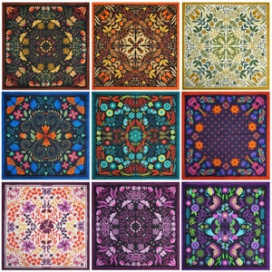 Einzigartige exotische Blumen Bandanas bunte ethnische inspiriert Original Art Boho Mandala Taschentuch Geschenk 100% Baumwolle Voile botanischer Haarschal All 9 Designs