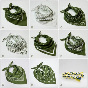 Bandanas floral vert olive blanc 100 % coton Bandanas botaniques écharpe unisexe bracelet fait main ensemble cadeau bandanas chat chien image 6