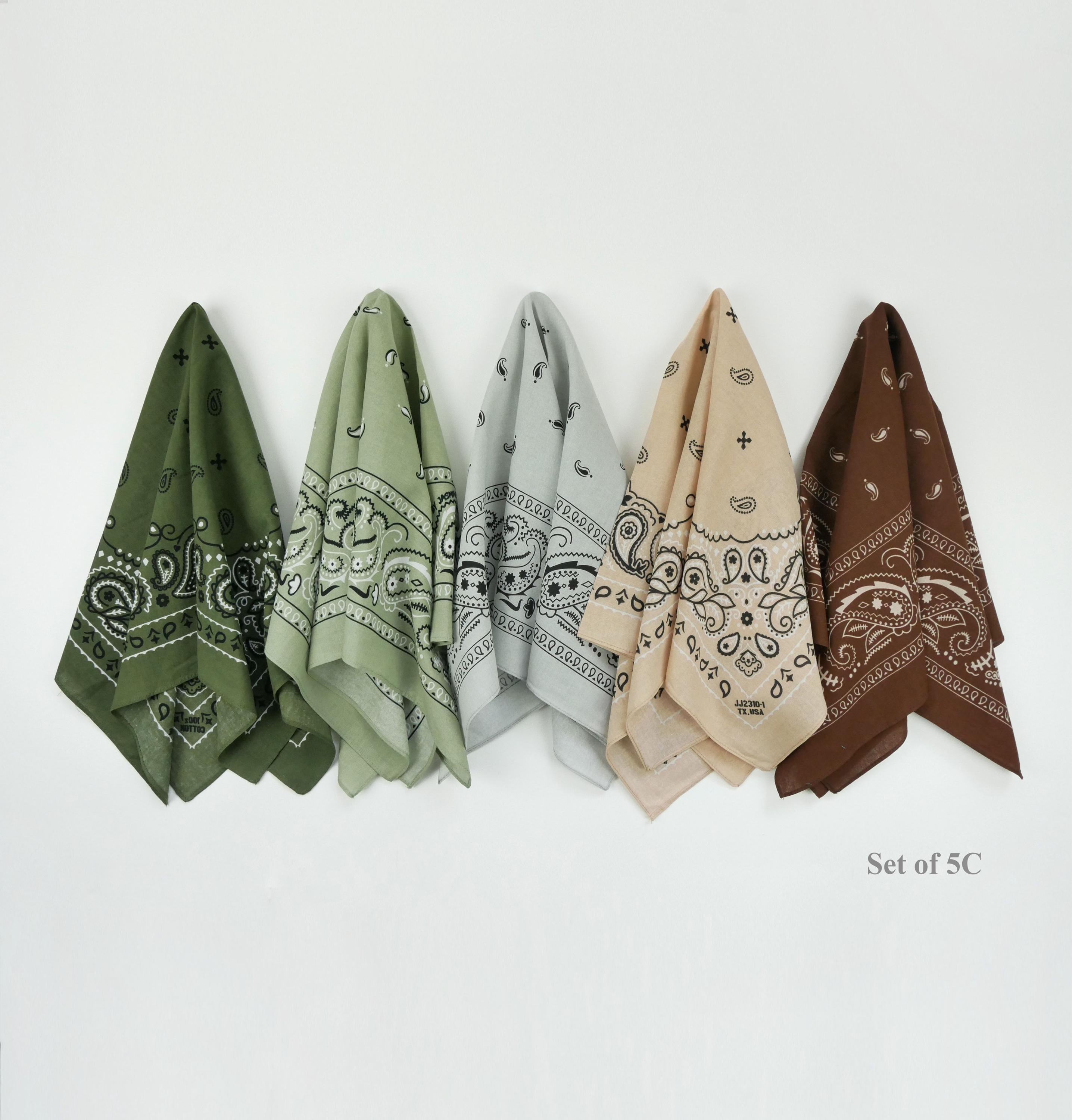 Grün Braun erdige Ton Unisex Bandanas 100% Baumwolle Botanical Head Wraps Paisley Floral Quadratischer Schal Geschenk für Hunde und Katzen A