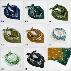 Bandanas floral vert olive blanc 100 % coton Bandanas botaniques écharpe unisexe bracelet fait main ensemble cadeau bandanas chat chien image 3