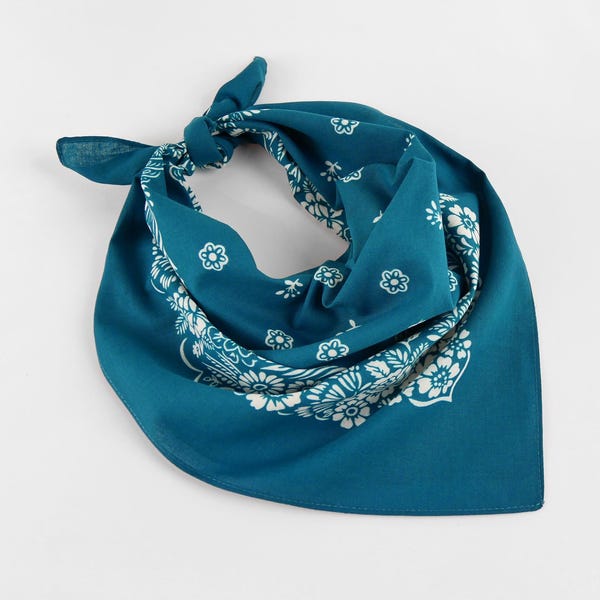 Pañuelos de algodón con estampado floral azul verdoso, para la cabeza, botánicos, para mujer, regalo para ella, para gatos y perros