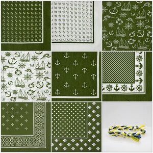 Bandanas floral vert olive blanc 100 % coton Bandanas botaniques écharpe unisexe bracelet fait main ensemble cadeau bandanas chat chien image 7