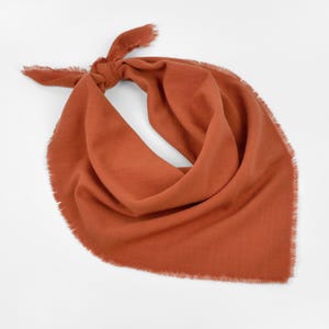 Burnt Orange Frayed Edge Bandana, Square Cotton Handkerchief, Unisex Western Style Headwear, Copper Orange Boho Hair Wrap, Cottagecore Gift