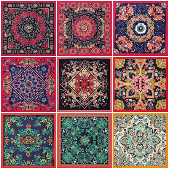Boho Mandala Bandana Gift Set Multi-Color Cotton Hair Scarf Botanical Bandana 100% Cotton Flower Dog Cat Gift