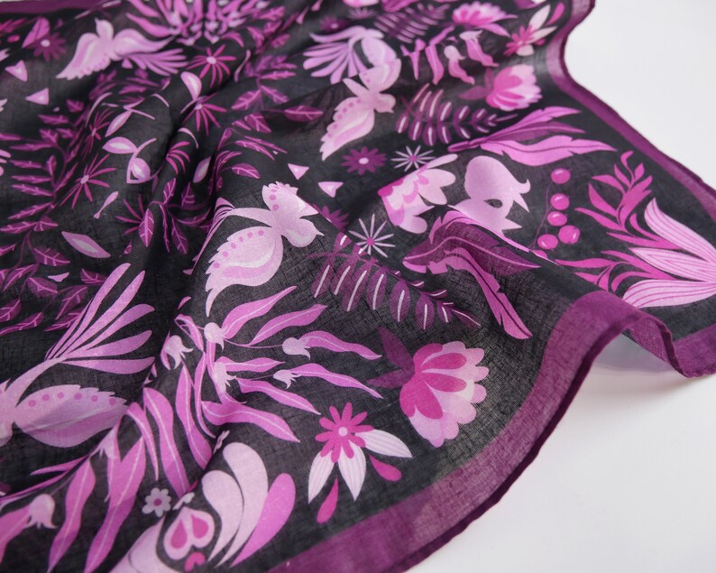 Exclusively Designed Exotic Voile Bandanas Ethnic Inspired Original Art Boho Mandala Handkerchief Gift 100% Cotton Botanical Hair Scarf image 5