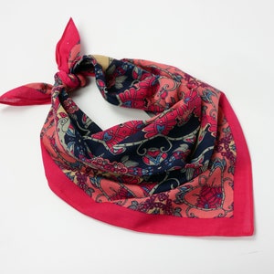 Pink Red Mandala Bandana Peach Gift Set Flower Hair Wrap Botanical Dog Cat Bandana 100% Cotton Head Scarf Unisex