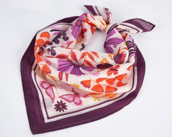 Bandana Artesanía au design exclusif, semi-transparent, coloré, foulard botanique en voile 100 % coton, oeuvre d'art originale
