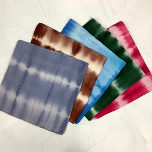 Hand Dyed Tie Dye Wrinkled 100% Cotton Bandana, Blue Chocolate Brown Smoke Grey Forest Green Red Tie Dye Unisex Bandana Gift 画像 4