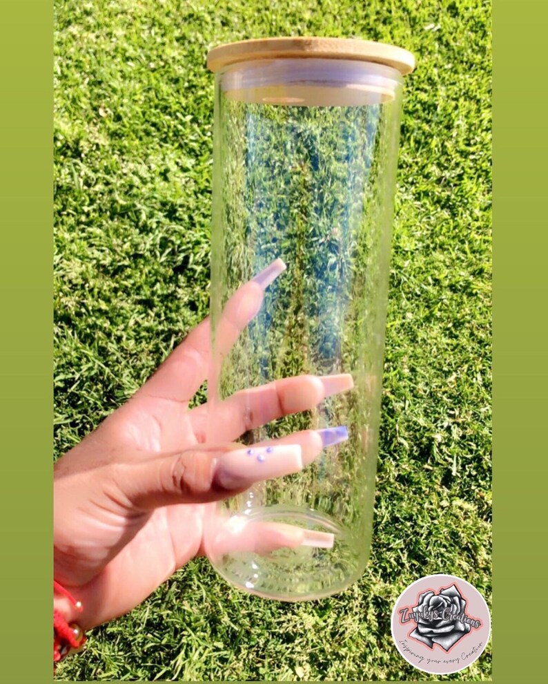 25 Oz Sublimation Glass Tumbler With Bamboo Lid and Straw Etsy