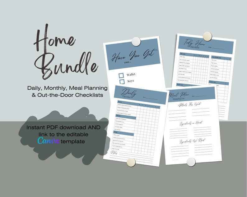 Home Checklist Blue Minimalist Printable PDF Canva Template - Etsy