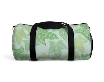 Green Kukui Leaf Pattern Duffel Bag | Tropical Botanical Travel Bag