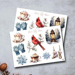Winter Mini Sticker Sheet | Cozy Planner Stickers, Junk Journal, Bullet Journaling Stickers, Sticker Sheet Aesthetic, Frosty winter stickers