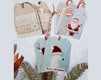 Set of 6 Handmade Christmas Gift Tags, Hang Tags, Holiday favor Gift Tags, Dimensional Sparkle Gift Tags