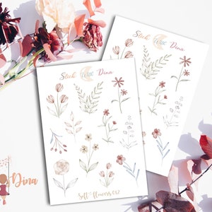 Spring flower Stickers Sheet | Bujo Stickers, Planner Stickers, Bullet Journal Stickers, Sticker Sheet Journal, Wildflower pastel Stickers