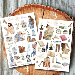 Books Lover Stickers Sheet | Aesthetic Bujo Stickers, Planner Stickers, Bullet Journaling Stickers, Books Stickers, Junk Journal Sticker 075