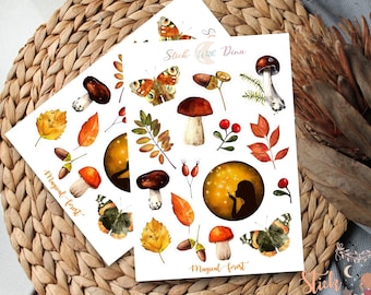Mushroom Stickers Sheet |  Bujo Stickers, Planner Stickers, Bullet Journaling Stickers, Sticker Sheet Journal,  Forest Sticker, scrapbooking