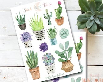 Succulent Stickers Sheet |  Bujo Stickers, Potted Plant Stickers, Spring Bullet Journaling Stickers, Sticker Sheet Journal, Deco Sticker 032