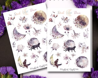 Stickers Bujo de nuit mystique | Stickers déco, feuille d'autocollants célestes | Stickers agenda floral, Sticker Bullet Journaling, Sticker journal