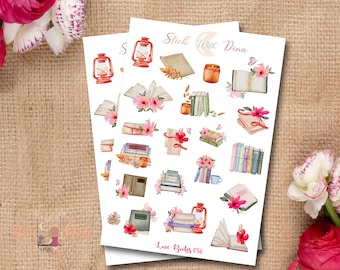 Love Books Sticker Sheet |  Reading Bujo Stickers, Planner Stickers, Bullet Journaling Stickers, Journal Stickers Vintage Deco Stickers,056