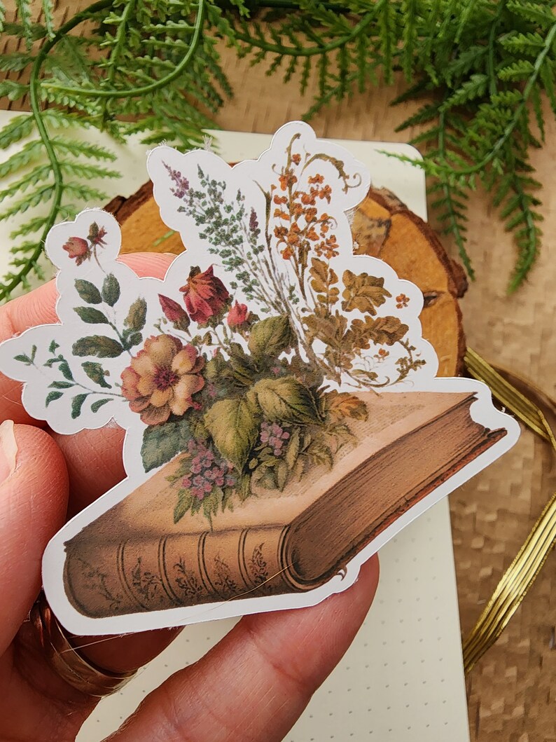 Vintage Floral Books Stickers| Die Cut Bujo stickers| Journal Sticker| Planner Sticker Pack| Scrapbooking Stickers| journaling Sticker image 6