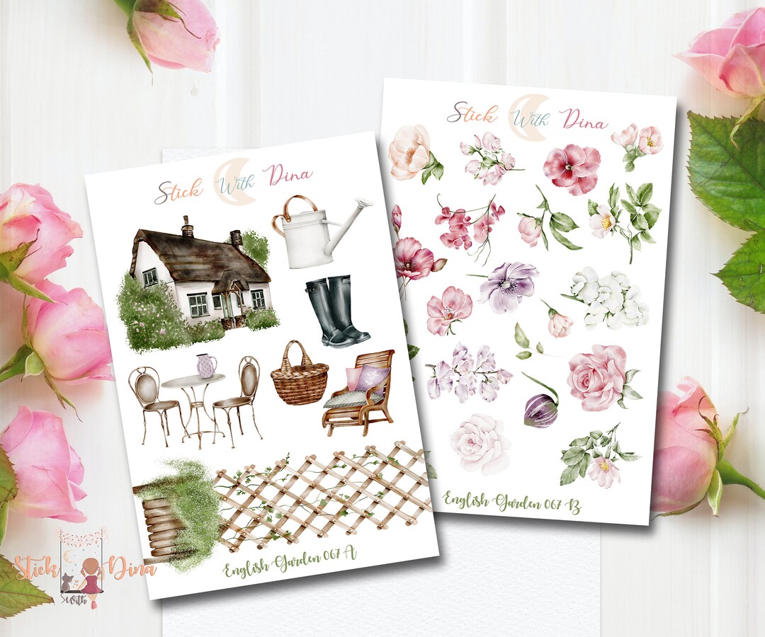 English Garden Stickers Sheet | Spring Bujo Stickers, Planner Stickers ...