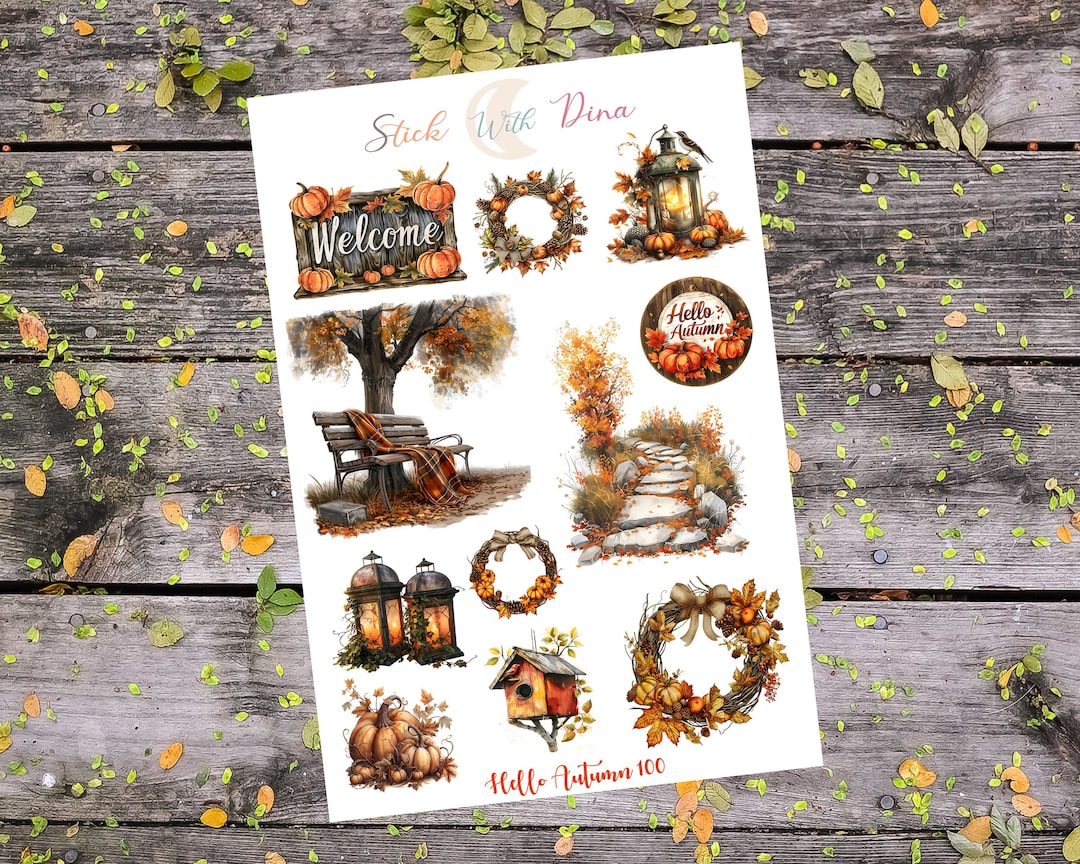 Hello Autumn Sticker Sheet | Autumnal Cozy Vibe, Fall Garden Stickers ...