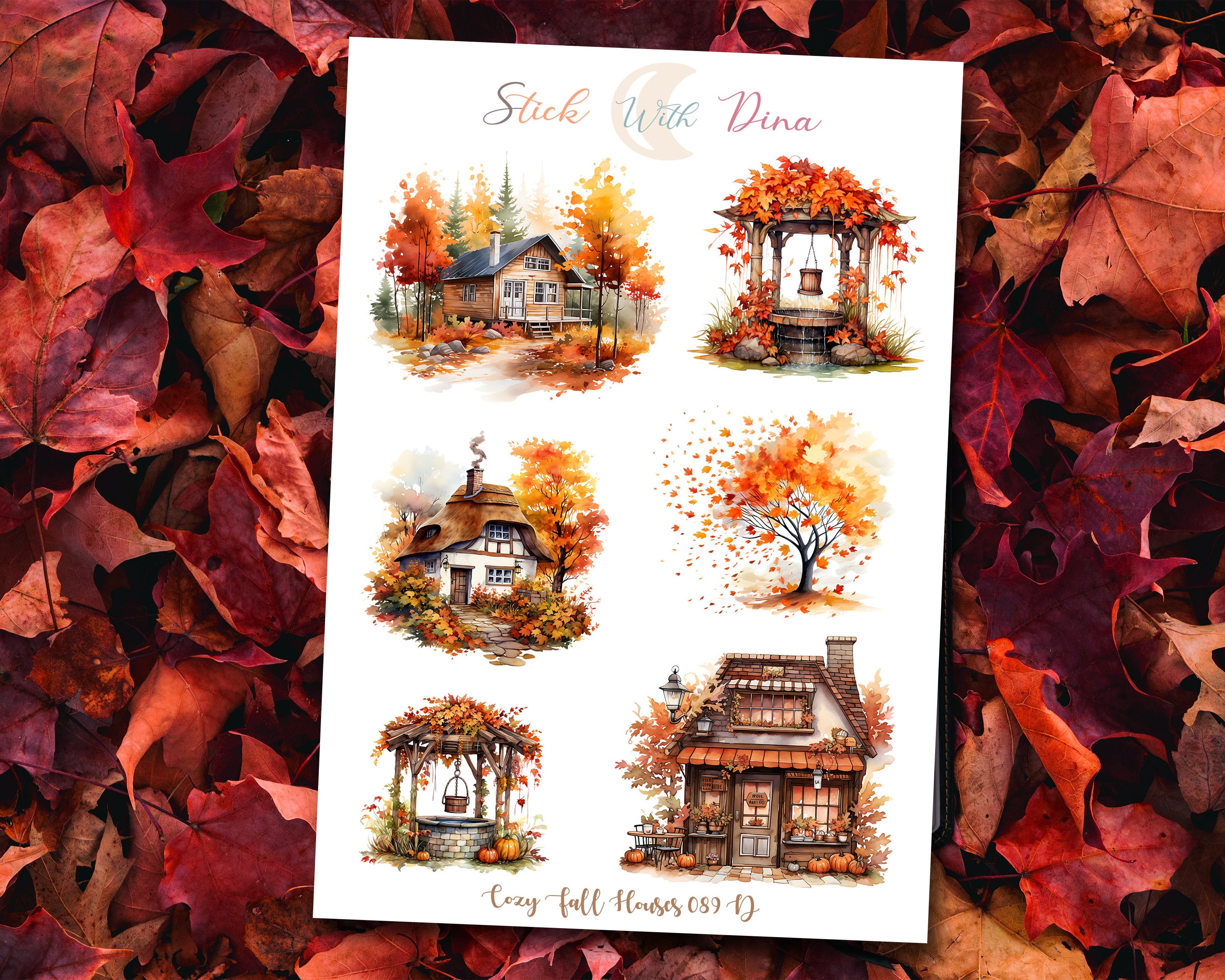 Fall Cozy Houses Sticker Sheet | Fall Leaves Stickers, Decorative ...