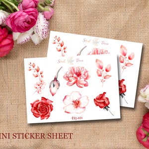 Mini Sticker Sheet Journal | Floral Bujo Stickers, Planner Stickers, Bullet Journaling Stickers, Sticker Sheet Aesthetic, flowers stickers