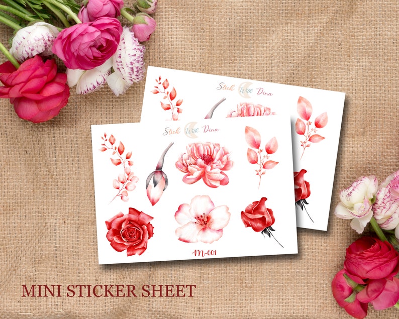 Mini Sticker Sheet Journal | Floral Bujo Stickers, Planner Stickers ...