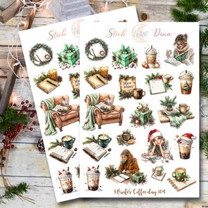 Winter Coffee Day Sticker Sheet, Bujo Seasonal Stickers, Snowy Day, Cozy Winter Stickers, Planner Stickers, Aesthetic Holiday Stickers 104