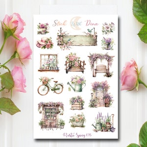 Feuille d'autocollants de printemps rustique | Stickers jardin, Stickers agenda printanier, Stickers Bullet Journaling floraux, Stickers déco pour journal intime, 095