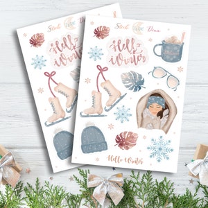 Hello winter sticker sheet, planner stickers, journal stickers, aesthetic scrapbook stickers, Bujo sticker, Deco Stickers, stickers journal