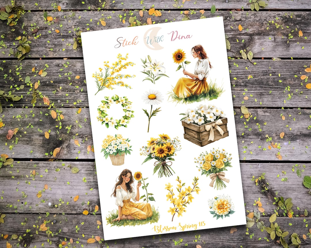 Spring Cottagecore Sticker Sheet | Sunflower & Wildflower Stickers for ...
