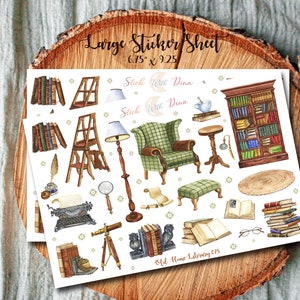 Large Old Library Bujo Stickers | Vintage Books, Retro Sticker Sheet |  Planner Stickers, Bullet Journaling Stickers, Sticker Sheet 074