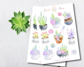 Pastel Succulent Stickers Sheet |  Bujo Stickers, Planner Stickers, Bullet Journaling Stickers, Spring Sticker Sheet Journal, Plant Sticker