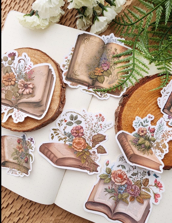 Vintage Floral Books Stickers| Die Cut Bujo stickers| Journal Sticker| Planner Sticker Pack| Scrapbooking Stickers| journaling Sticker