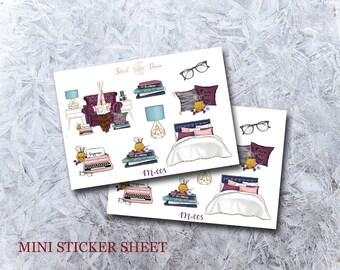 Mini Sticker Sheet journal | Study Bujo Stickers, Planner Stickers, Bullet Journaling Stickers, Sticker Sheet Aesthetic, books stickers