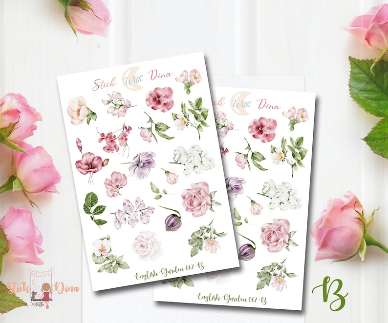 English Garden Stickers Sheet | Spring Bujo Stickers, Planner Stickers ...