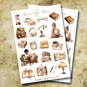 Antique Books Lover Stickers Sheet | Vintage Deco Stickers, Planner Stickers, Bullet Journaling Stickers, Book Stickers, Journal Sticker 094