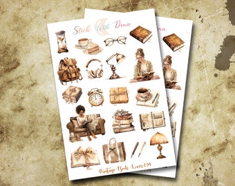 Antique Books Lover Stickers Sheet | Vintage Deco Stickers, Planner Stickers, Bullet Journaling Stickers, Book Stickers, Journal Sticker 094