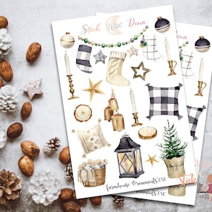 Christmas Farmhouse Ornaments Stickers Sheet |  Bujo Stickers, Planner Stickers, Winter Bullet Journaling Stickers, Cozy Sticker Journal 050
