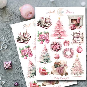 Pink Christmas Sticker Sheet, Journaling Stickers, Cozy Winter Stickers, Festive Winter Planner Stickers, Aesthetic Stickers 107