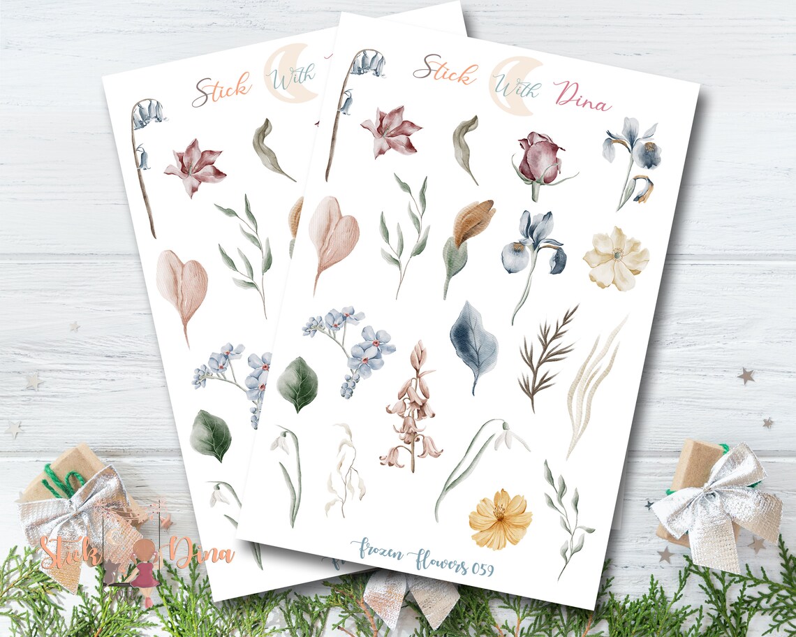 Frozen Flowers Stickers Sheet | Bujo Stickers, Spring Bullet Journaling ...
