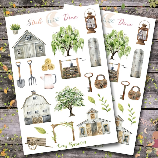 Cozy Barn Stickers Sheet | Bujo Stickers, Spring Planner Stickers, Bullet Journaling Stickers, Journal Stickers, Deco Stickers, 069